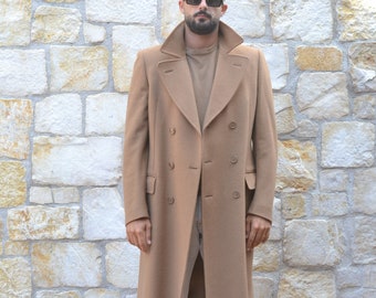 70s double breasted camel wool coat men, Cashmere coat, Mens overcoat, Vintage Mens winter Coat, Vintage Clothing