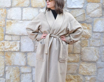 Manteau Max Mara, manteau pur cachemire vintage des années 90 pour femme, long manteau portefeuille, manteau d'hiver pour femme, manteau ceinturé, manteau à col châle, vêtements vintage