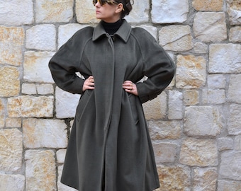 Marina Rinaldi Max Mara Plus size coat Green Olive Wool Coat Women, Raglan Circle Womens Winter Coat, Vintage Clothing