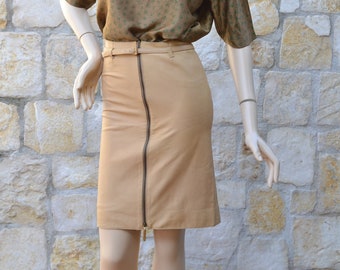 1970's beige leather skirt / vintage leather pencil skirt