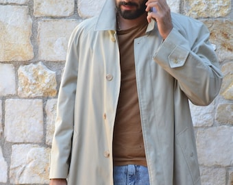 Gabardina militar beige vintage de los años 80 / abrigo de hombre