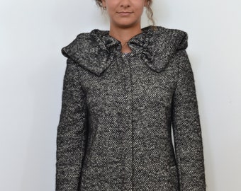 Black and white tweed wool coat women