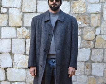 Lord - blue herringbone coat / vintage wool coat men / mens overcoat / winter coat men