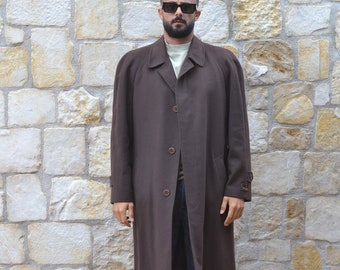 Trussardi 90s Brown Wool and Cashmere Coat Men, Vintage Mens Overcoat, Mens Winter Coat, Raglan Belted Coat, Vintage Clothing