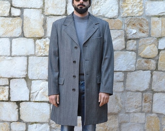 70年代のヘリンボーンコート、ヴィンテージウールコートメンズ