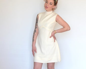 60s mini wedding dress / mod dress bride / high collar bridal robe
