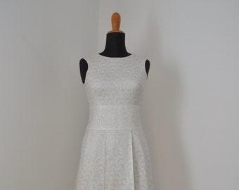 50's vintage silver brocade short wedding dress, vintage bride dress