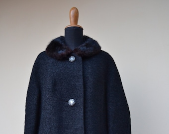 1950&#39;s French fur collar wool swing coat