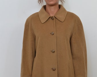 80s vintage camel oversized wool coat women