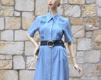 aquamarine blue shirt dress Sail to Sable Blue & White Stripe Ruffle Hem Shirt Dress BLUE/WHITE / M / JM26002