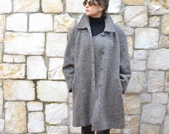 80s vintage tweed coat women / grey vintage wool coat women / womens winter coat