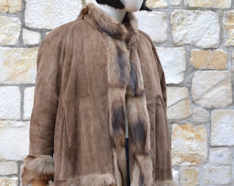 70s Brown Penny Lane Coat, Shearling Coat Women, Fox Fur Trim Coat, Hippie Jacket, Suede Fur Coat, Leather Coat, Vintage Clothing