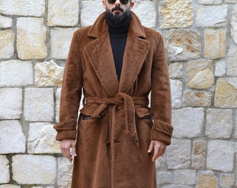 Redaelli mens fur coat- vintage brown alpaca coat / double breasted fur coat men