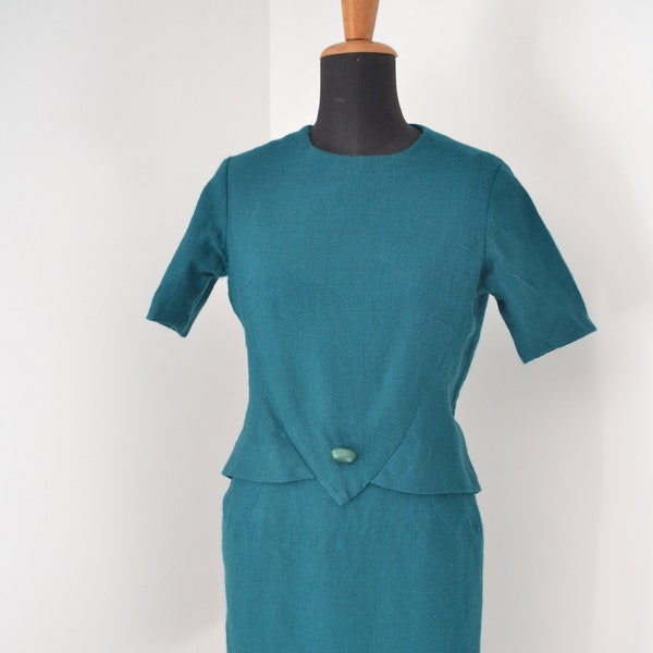 Robe vintage sur mesure des années 50, robe crayon verte, robe deux pièces des années 50