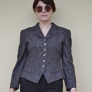 MIMMINA 80s brown boucle blazer women, vintage jacket women