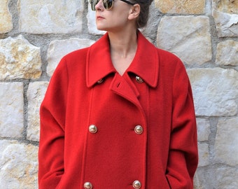 90s red mohair coat women / womens winter coat / vintage red wool coat women