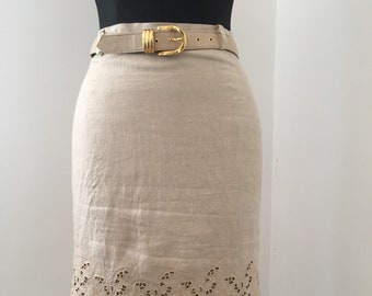 80’s beige linen skirt