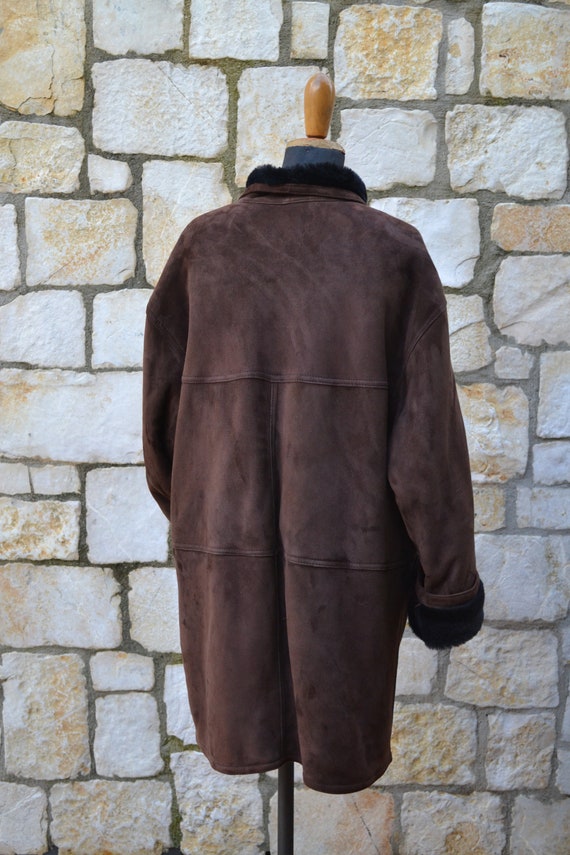 Original men's brown shearling coat size XL - image 3