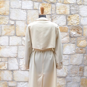 70s Beige Long Trench Coat Women, Vintage Wrap Coat, Mid Season Duster Coat image 9