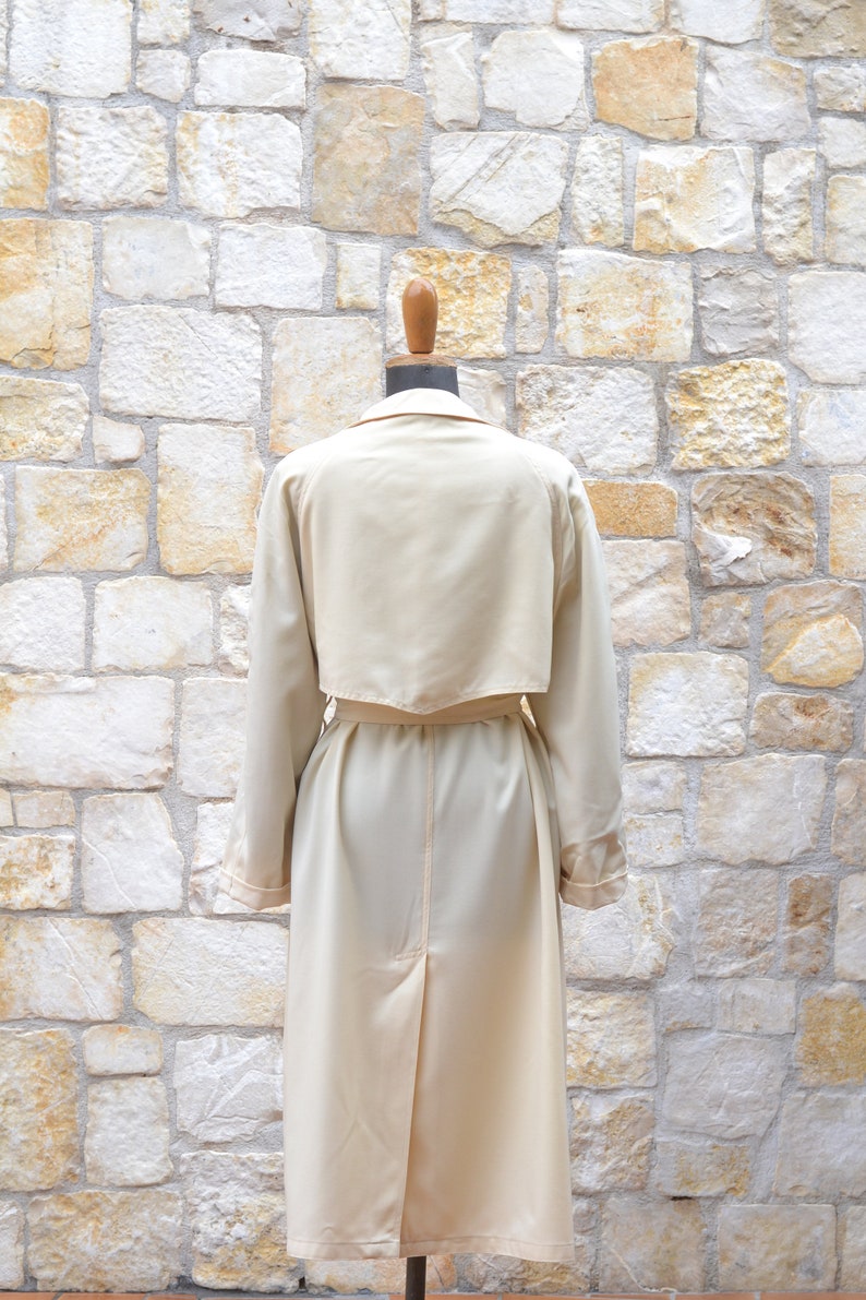 70s Beige Long Trench Coat Women, Vintage Wrap Coat, Mid Season Duster Coat image 9