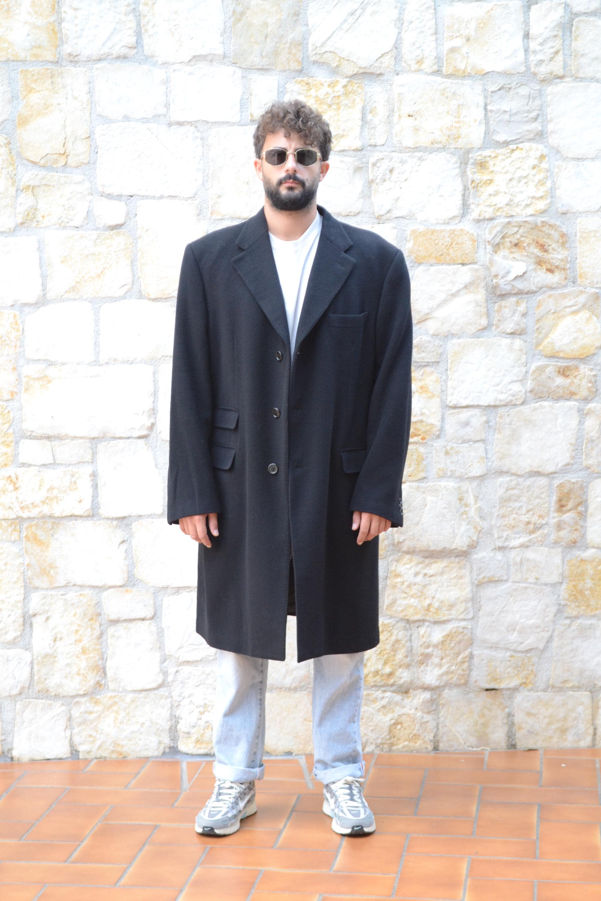 pierre cardin 黒コート Vintage Pierre Cardin Cashmere Wool Coat, Black Tailored Overcoat
