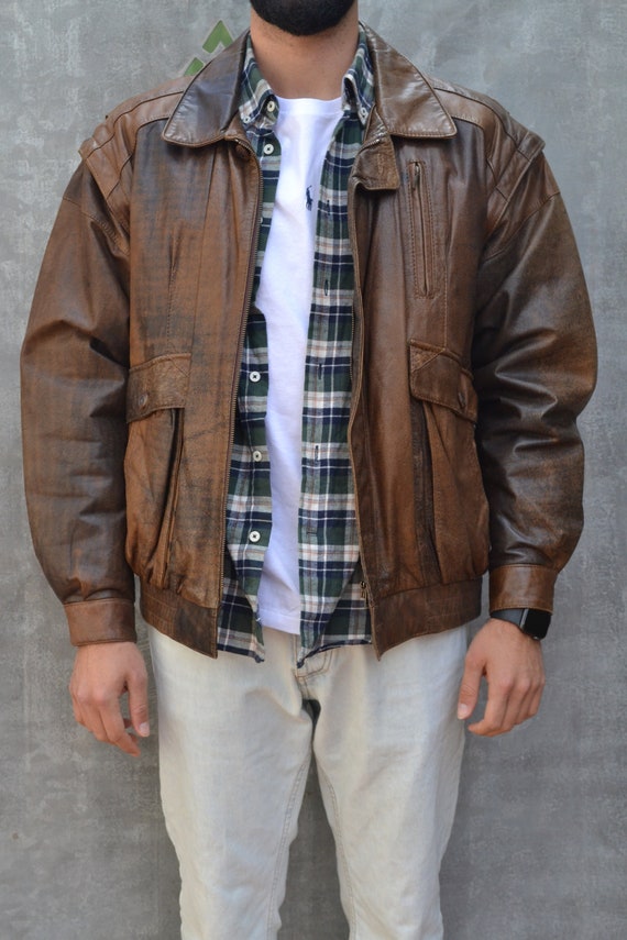 vintage lether bomber jacket brown Mカラーブラウン