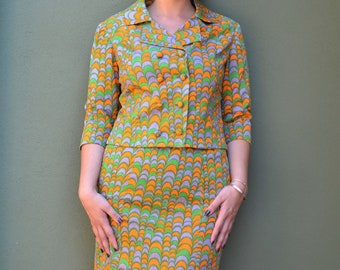 1960s optical two piece skirt set / jackie o suit