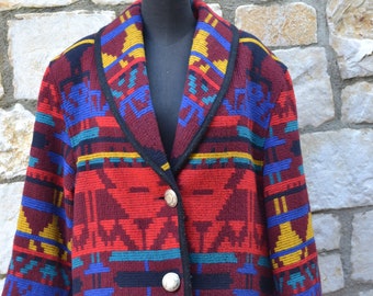 Colorful Southwestern Atzec print womens winter coat size M