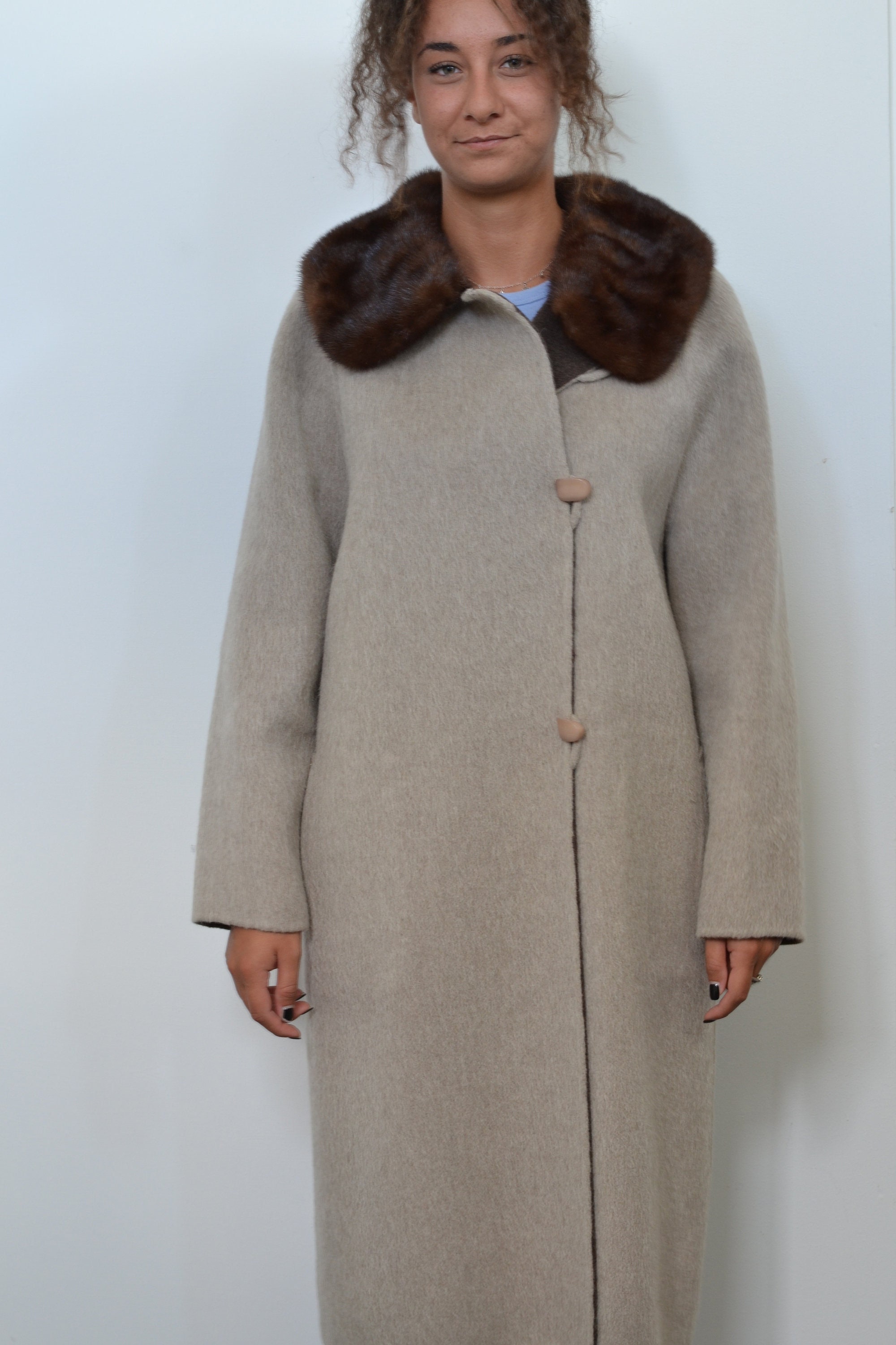 LUXURY ITALIAN COAT / 80s Fur Collar Mohair Alpaca Coat
