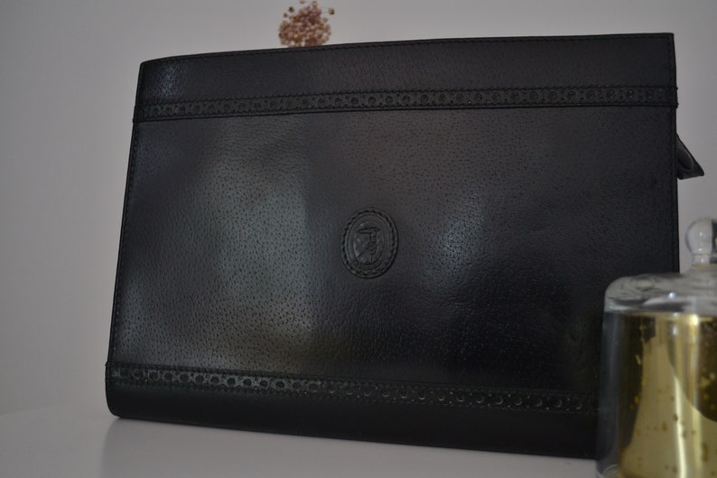 Trussardi vintage leather bag, black woman vintage purse bag, vintage clutch bag, ita bag image 2