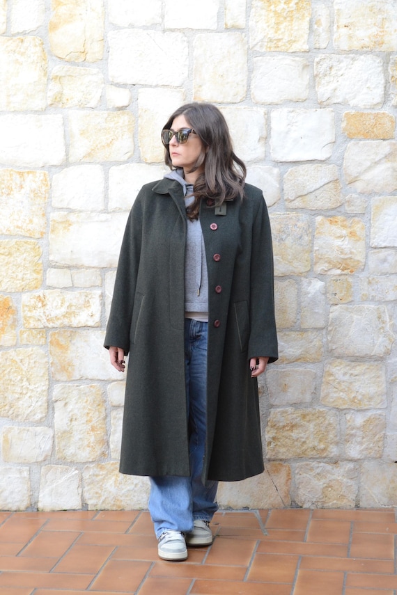 Vintage Steinbock Loden Coat Italian Size 44 • Forest Green Alpaca