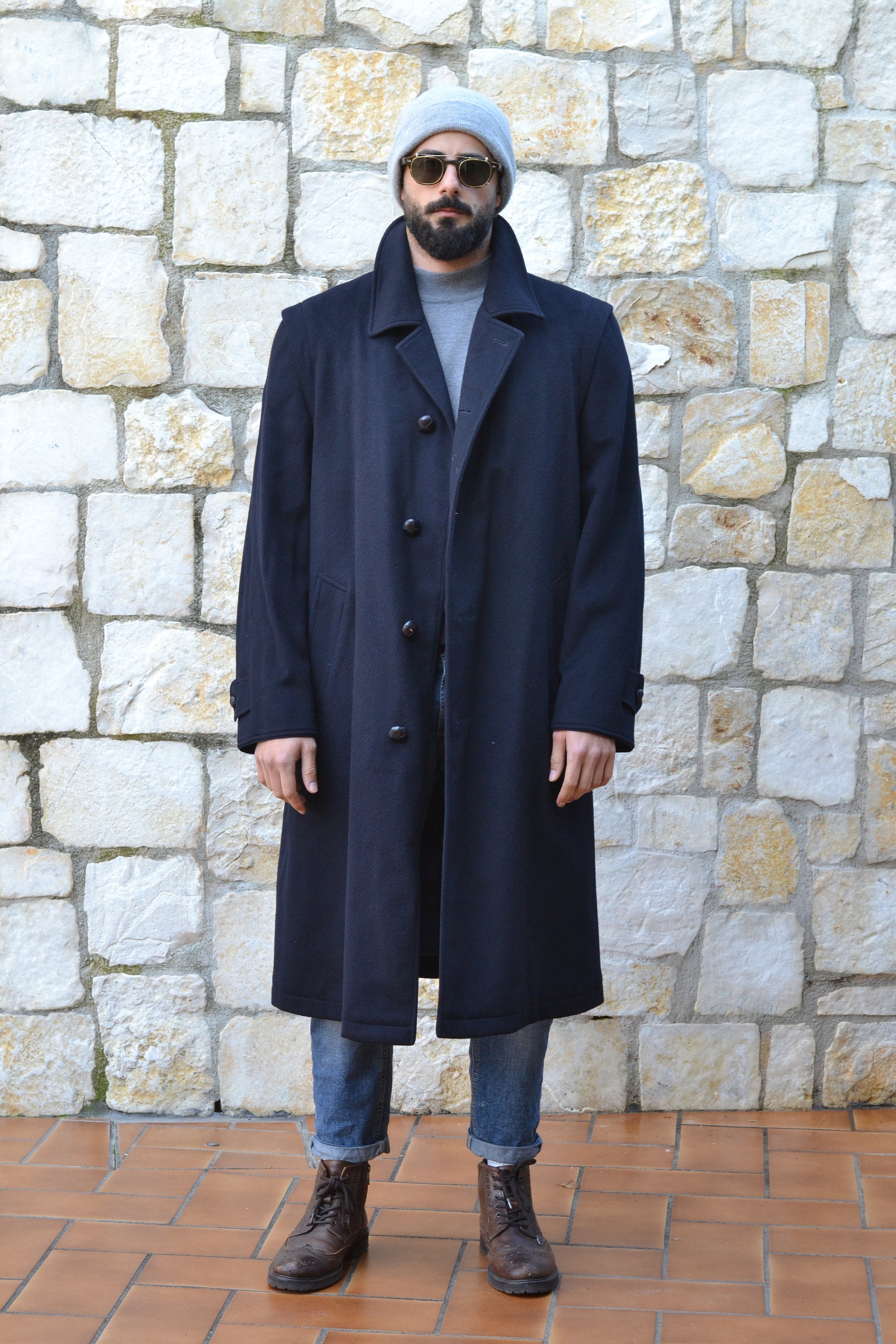 ジャケット・アウター Moessmer Loden Coat versin wool navy Moessmer - Dolphin - Dark Blue Loden Coat Men / Long Wool