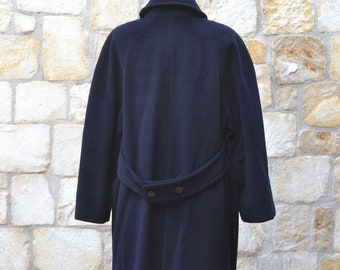 【archive】90's WOOL DOUBLE BREASTED COAT 90s Dark Blue Double Breasted Wool Coat Women, Preppy Womens