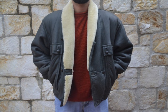 1980s Shearling Coat, Men's Leather Jacket, Vintag