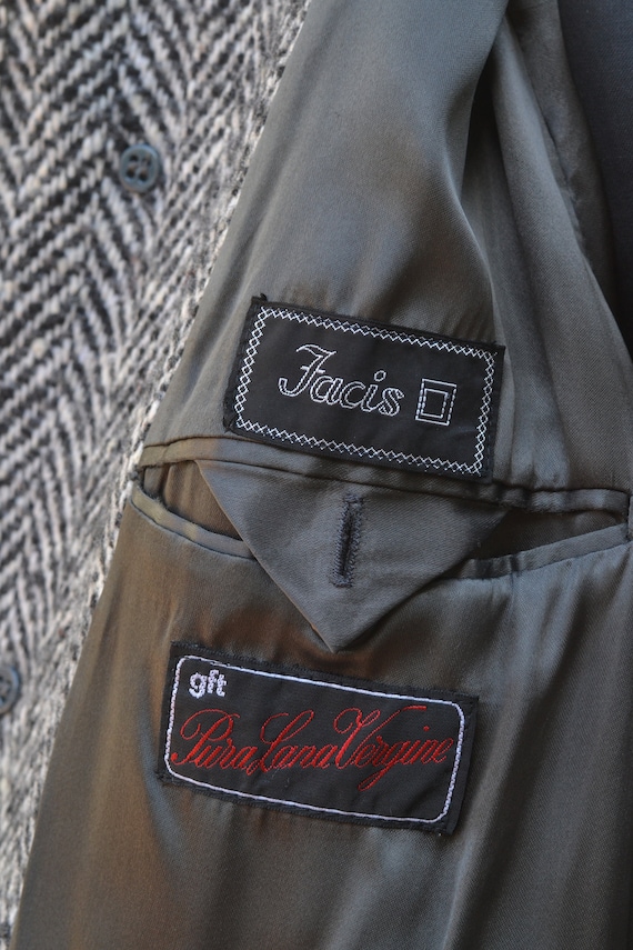 70s Herringbone Coat, Vintage Wool Coat Men, Black and White Mens