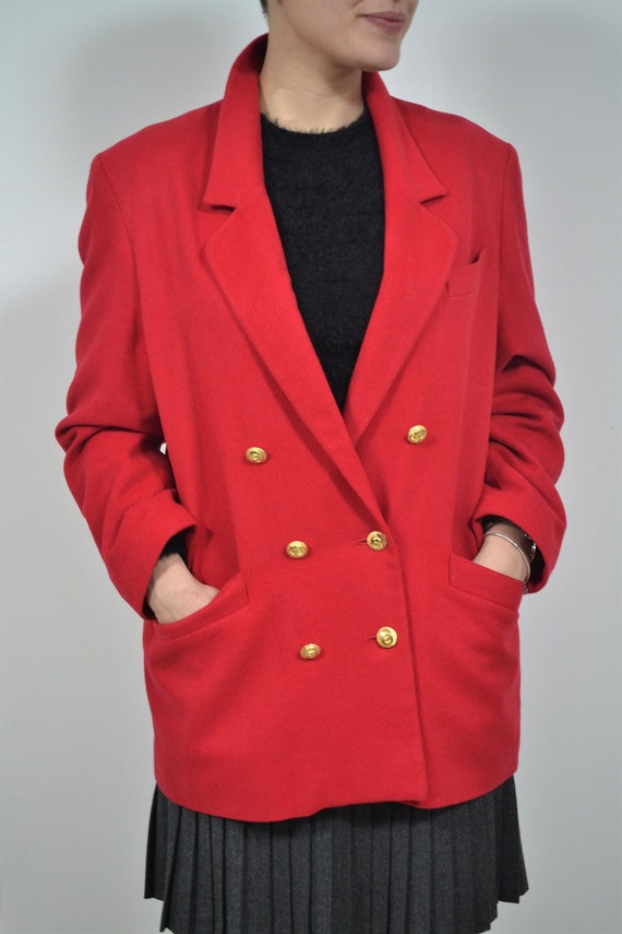 Italian Vintage Double Breasted Red Jacket, Womens Winter Coat
