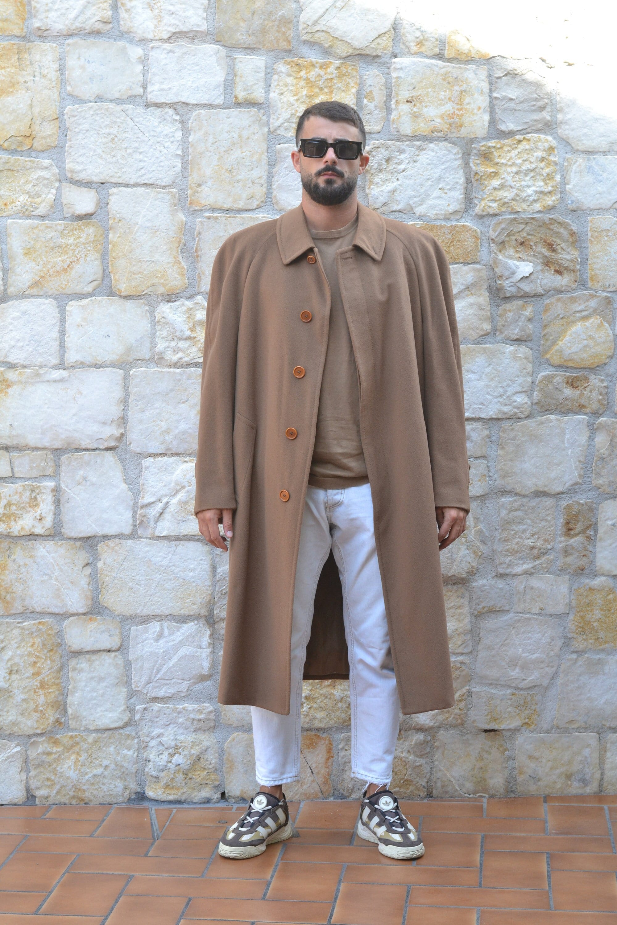Loro Piana 90s Wool and Cashmere Coat Men, Long Camel Wool Loro Piana 90s Wool and Cashmere Coat Men, Long Camel Wool