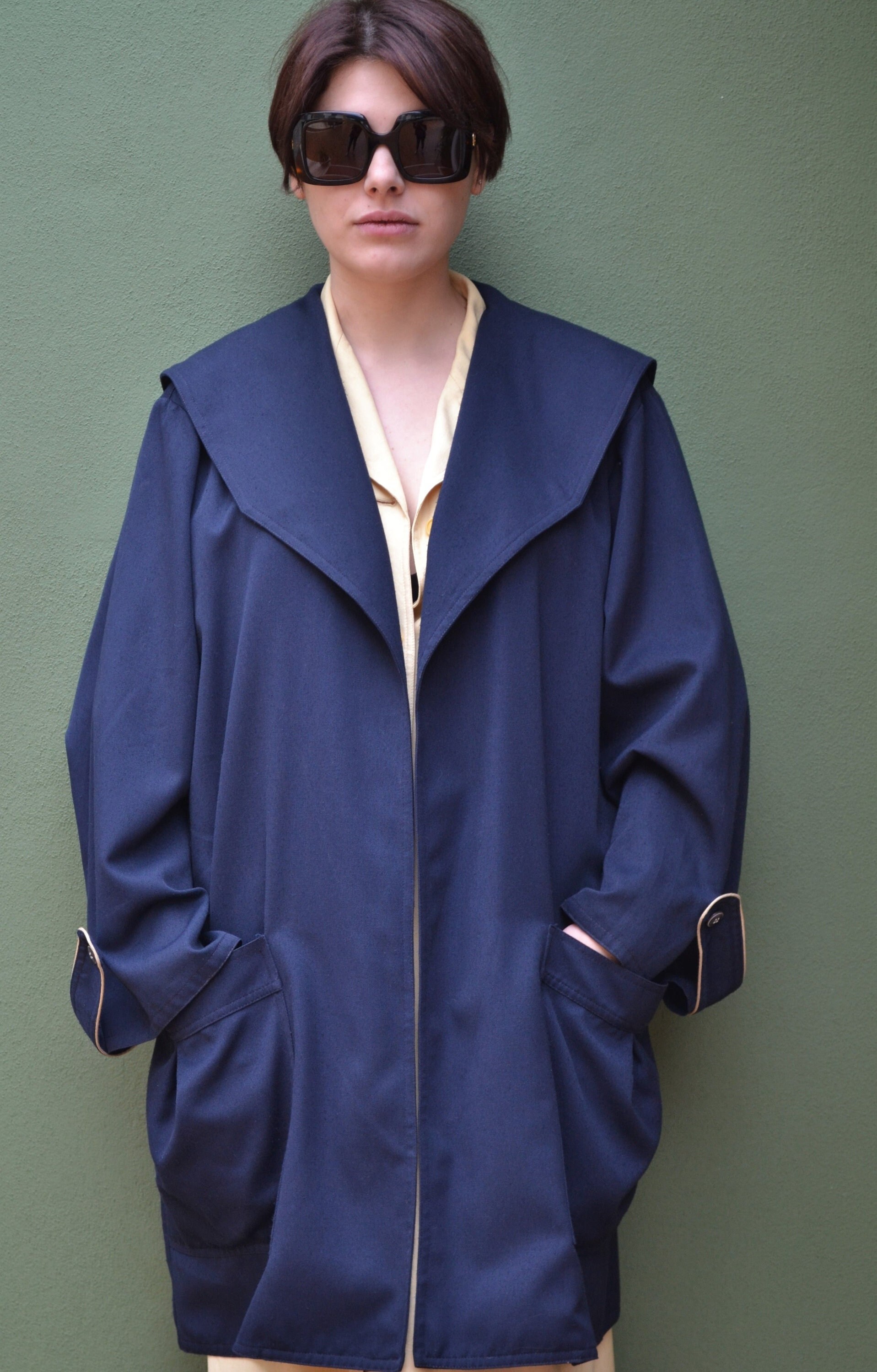 Dark Blue Sailor Collar Coat Women - Etsy