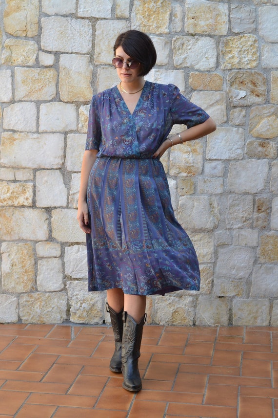 70s Vintage Floral Multicolour Midi Shift Summer Dress 14 16 main image 0