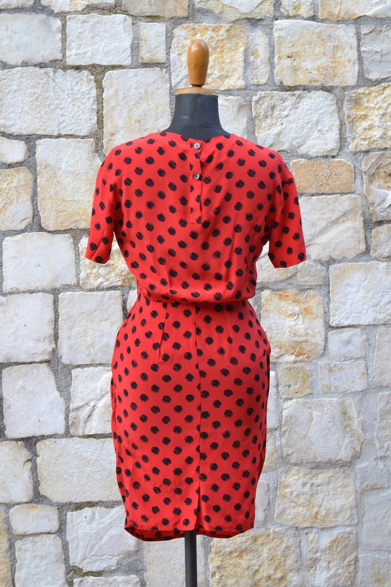 Robe à pois rouge des années 80 / robe en soie vintage image 7