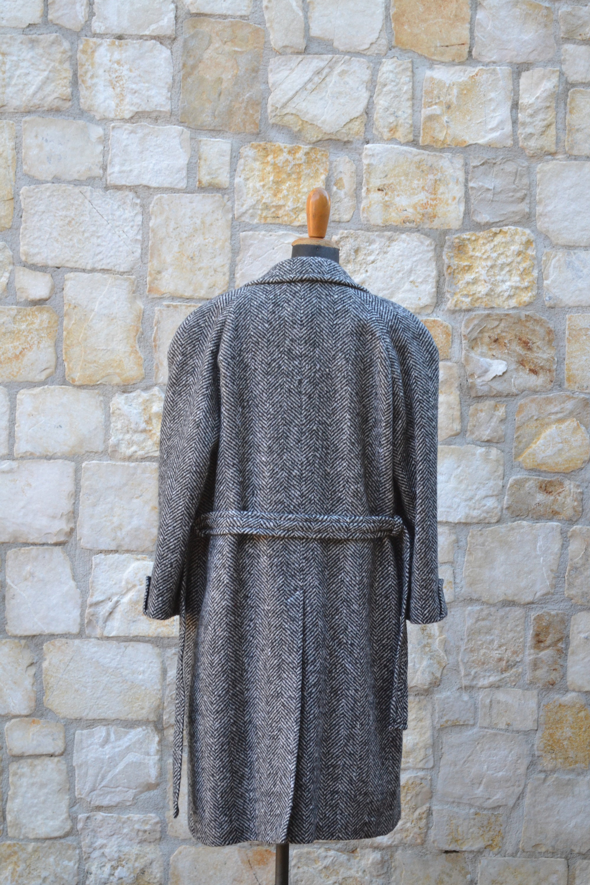 80s Vintage Tweed Coat Men, Vintage Herringbone Coat, Vintage Wool