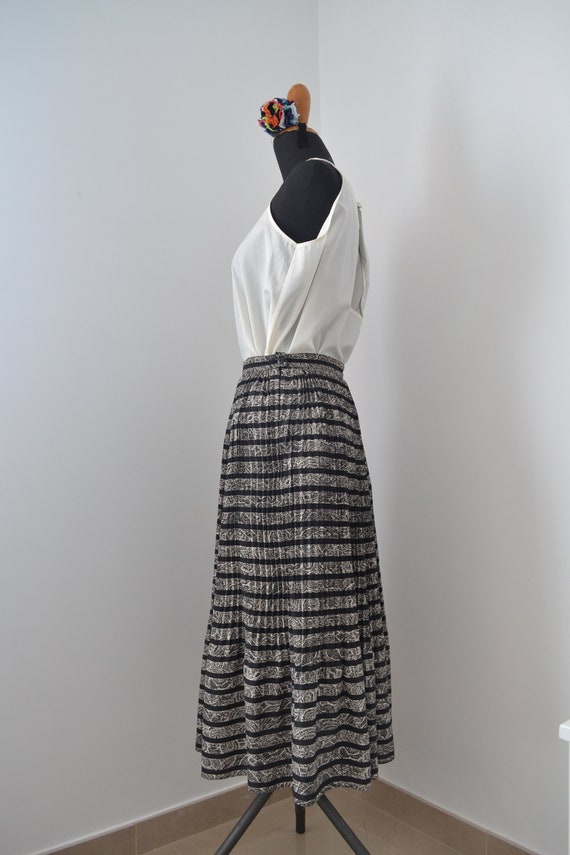 Vintage circle midi pleated skirt, 80s stripes pl… - image 8