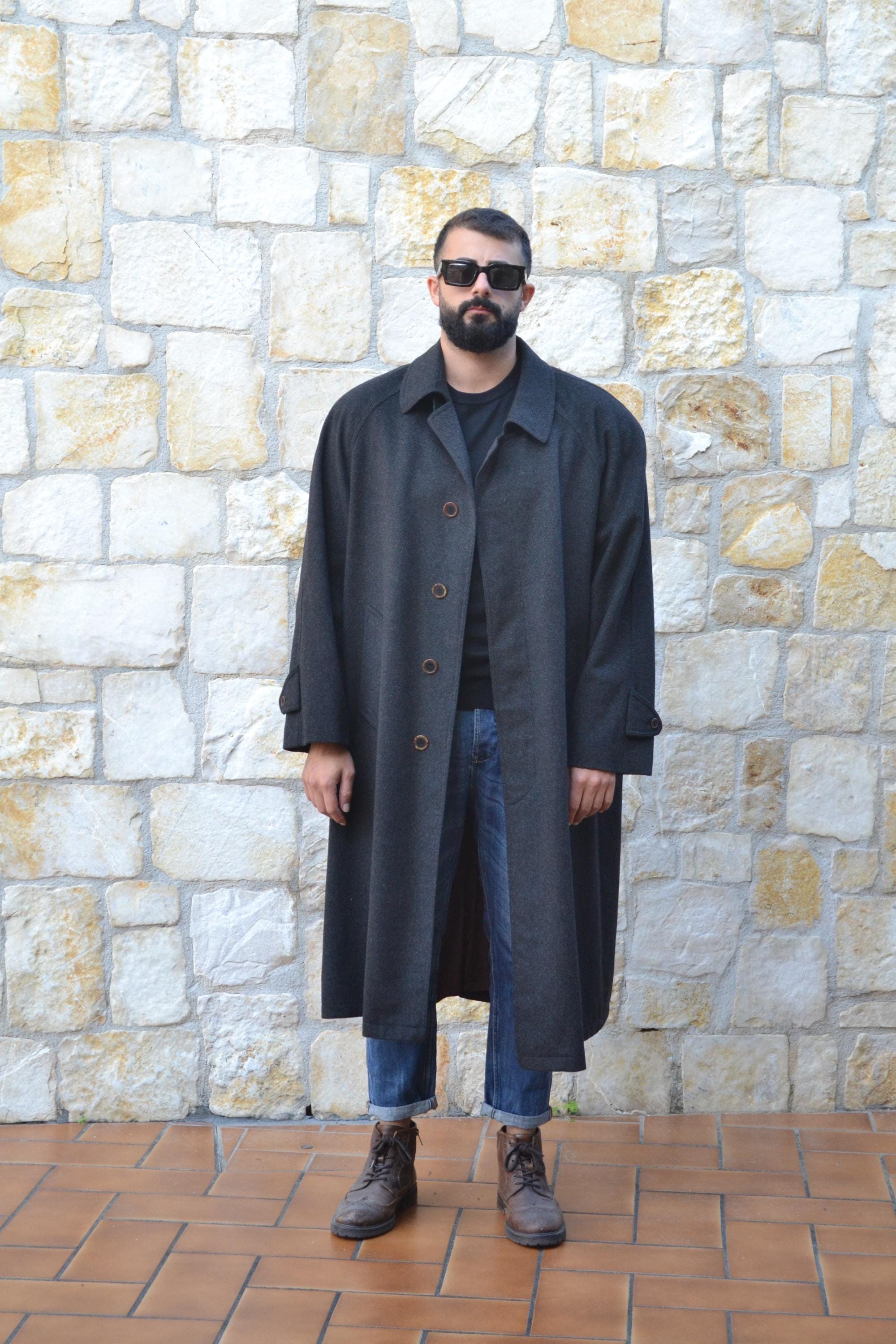 Steinbock 90s Grey Long Wool Coat Men, Oversized Loden Coat Steinbock 90s Grey Long Wool Coat Men, Oversized Loden Coat