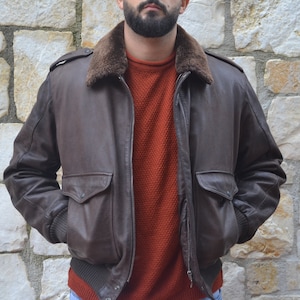 90er Herren Lederjacke, Vintage Bomberjacke