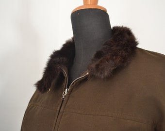 Marella fur collar jacket size 46 IT, brown thin puffer coat, women's down coat