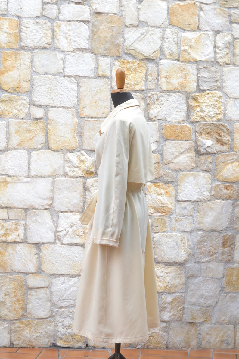 70s Beige Long Trench Coat Women, Vintage Wrap Coat, Mid Season Duster Coat image 8