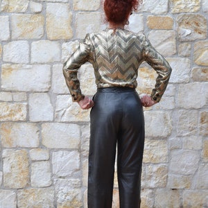 80s black leather pants women, vintage baggy pants women, high-waist leather trousers, 80s vintage clothing image 6