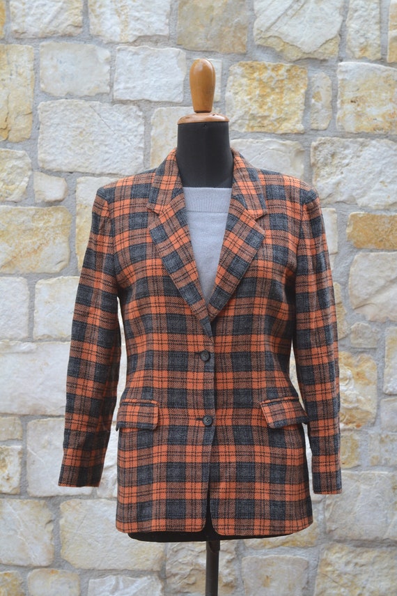 Max Mara Pennyblack Vintage Orange Plaid Wool Blaz