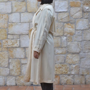 70s Beige Long Trench Coat Women, Vintage Wrap Coat, Mid Season Duster Coat image 4