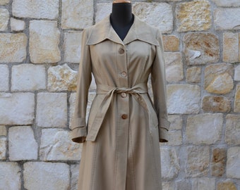 70s Beige Trench Coat Pleated Trench Coat Women 70s Womens